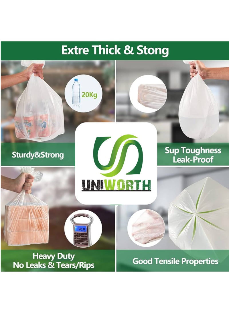 UNIWORTH Trash Bags –White, Strong & Leak-Proof Garbage Bags, Odor-Control, Tear-Resistant, 30 Counts for Home, Office & Commercial use, Size 55x60 cm with 10 Gallons