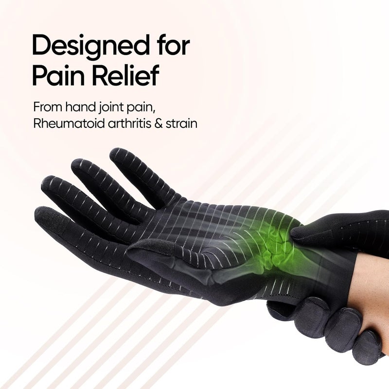 Frido قفازات ضغط لالتهاب المفاصل وتخفيف آلام المفاصل | دعم كامل للأصابع مع قبضة سيليكون غير قابلة للانزلاق | قفازات تعمل باللمس للكتابة، وصالة الألعاب الرياضية والاستخدام اليومي – للرجال والنساء | أسود | كبير جداً - Image 2