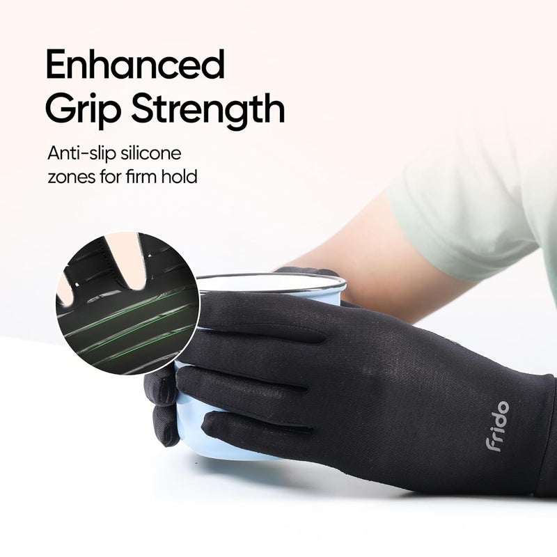 Frido قفازات ضغط لالتهاب المفاصل وتخفيف آلام المفاصل | دعم كامل للأصابع مع قبضة سيليكون غير قابلة للانزلاق | قفازات تعمل باللمس للكتابة، وصالة الألعاب الرياضية والاستخدام اليومي – للرجال والنساء | أسود | كبير جداً - Image 4