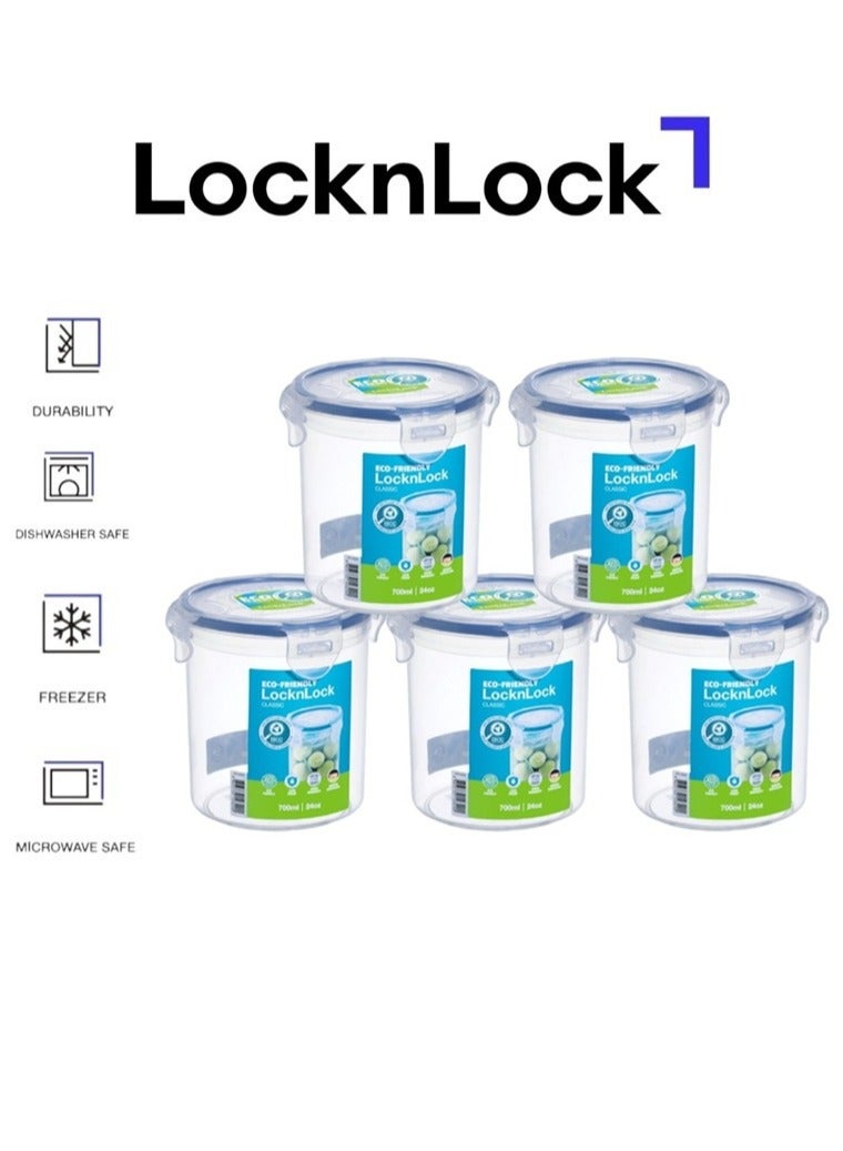 LocknLock Classic Round Food Container 700ml (PACK of 5) – Airtight, BPA-Free & Microwave Safe