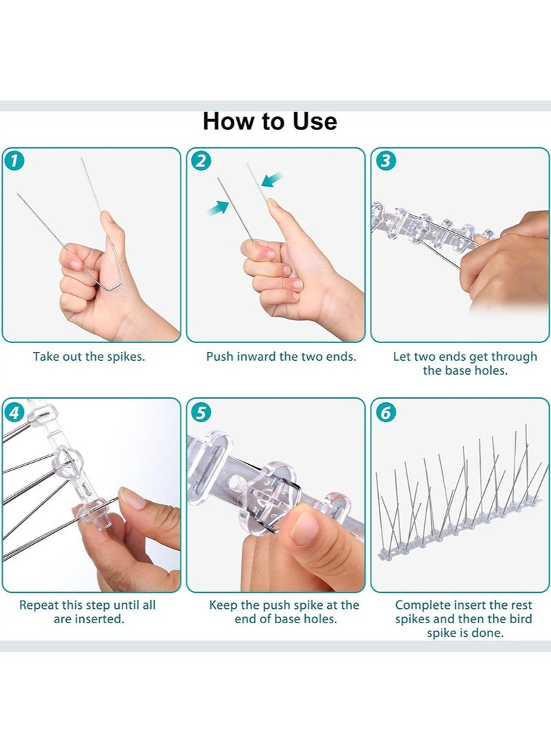 يالونج قطعتين من الطيور والحمام مع الأشواك الفضة 50 سم ضد الطيور الشائكة ، وتستخدم في الهواء الطلق لمنع الطيور والسناجب والقطط من الاقتراب ، الفولاذ المقاوم للصدأ ضد الطيور الشائكة 2 19.6 بوصة - Image 5