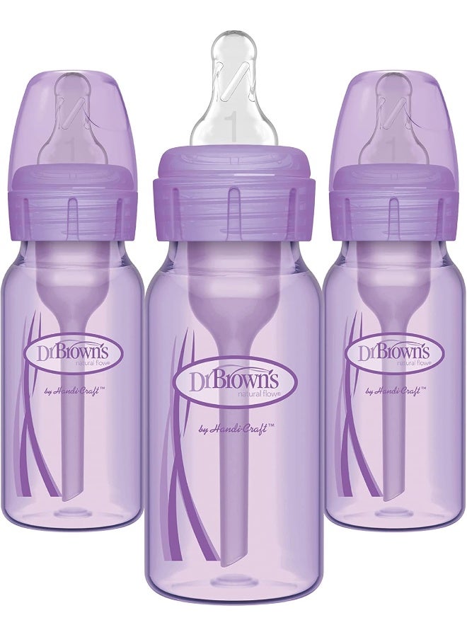 Dr. Brown's Natural Flow® Anti-Colic Options+™ Narrow Baby Bottles 4 oz/120 mL, with Level 1 Slow Flow, 3 Pack, 0m+ Lavender