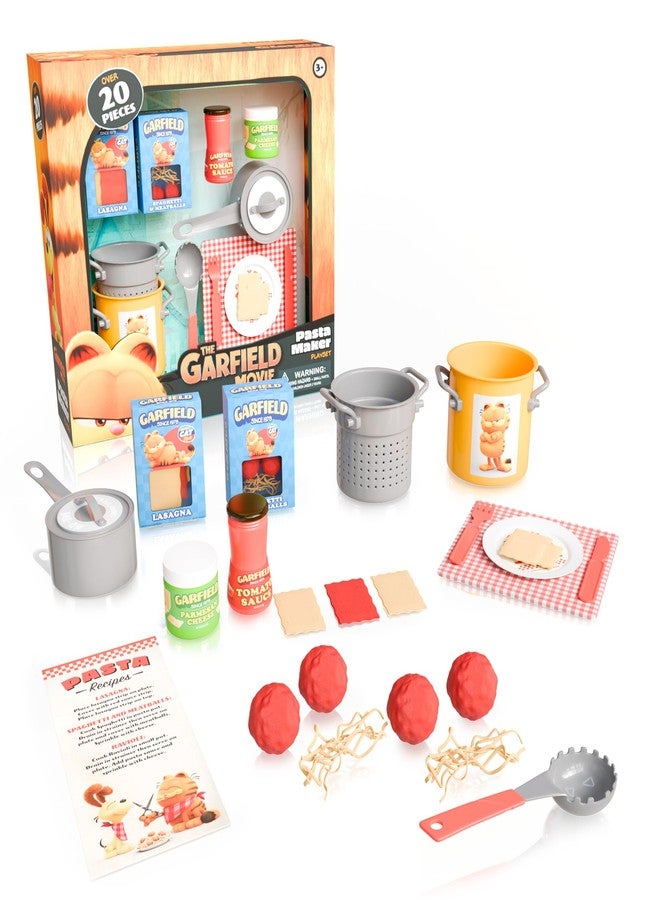 Lollipop Garfield Lasagna Toy Kit - Food Playset with 4 Meatballs, 2 Spaghetti Piles, Parmesan Cheese, Tomato Sauce, Ravioli, Spoon & Kitchen Accessories - Fun Learning Toy for Children - Image 1