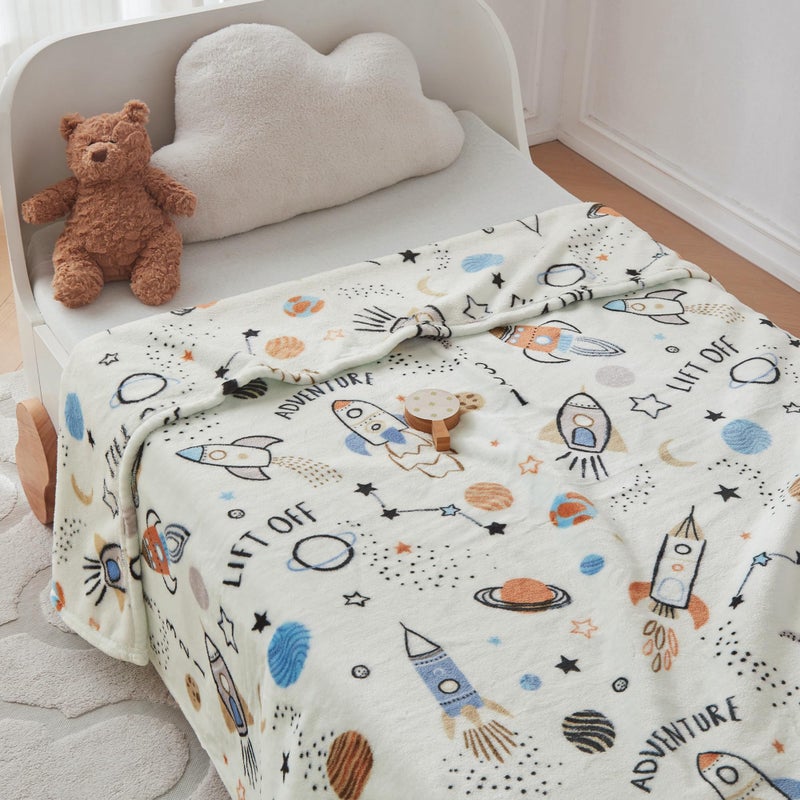 COOVA Kids Throw Blanket 50x60 Inch - Cartoon Fleece Throw, Toys for 2 3 4 5 6 7 8 9 10 11 12 Year Old Girl and boy Gifts, Soft Kids Blankets for Christmas Halloween Birthday Gifts,Spaceship Green - Image 2