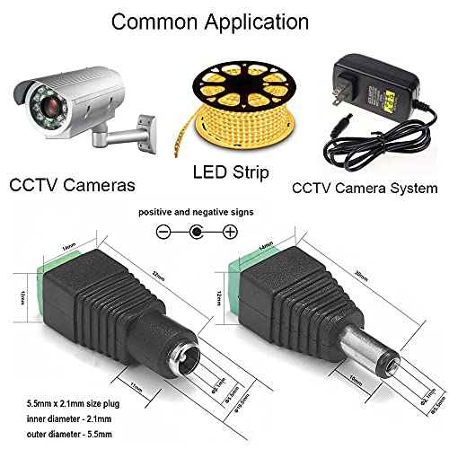exgoofit DC Power Connector 15 Pairs 12V Male+Female 2.1x5.5MM DC Power Jack Plug Adapter Connector for CCTV Camera and LED Strip Light - Image 4