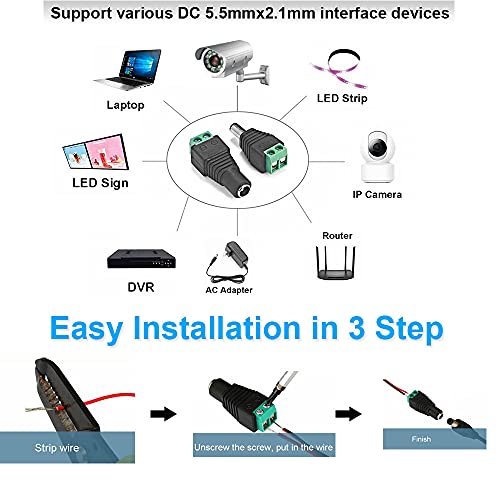 exgoofit DC Power Connector 15 Pairs 12V Male+Female 2.1x5.5MM DC Power Jack Plug Adapter Connector for CCTV Camera and LED Strip Light - Image 5
