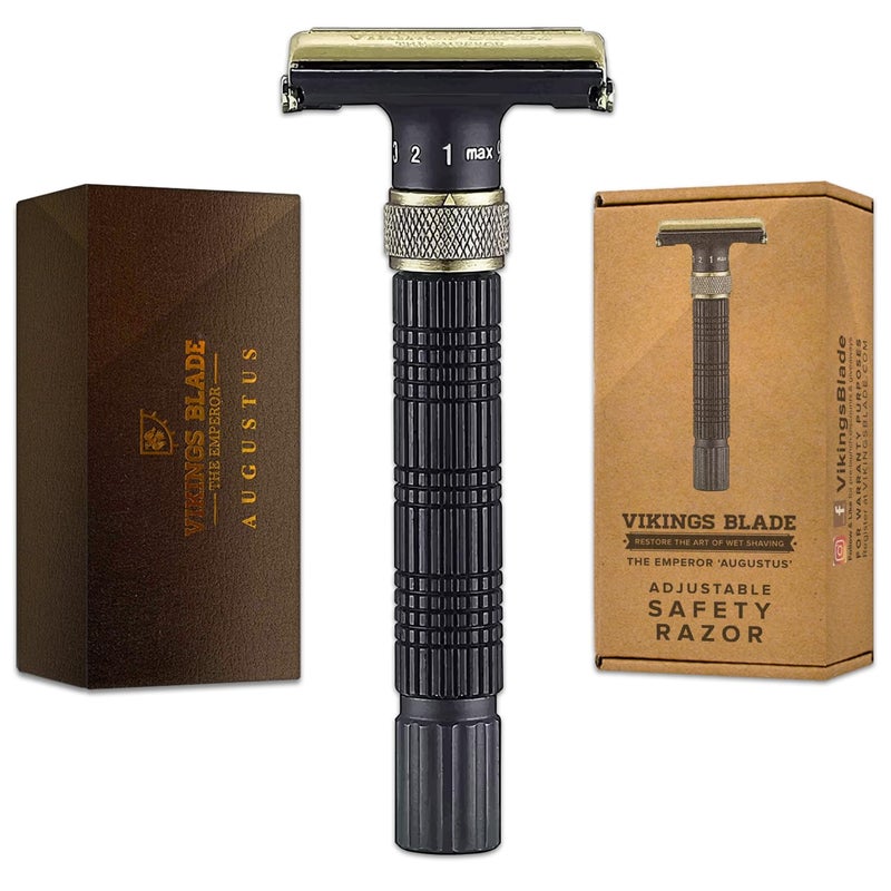 VIKINGS BLADE Adjustable Double Edge Safety Razor + Luxury Case. Smooth, Reusable, Eco-Friendly (The Emperor â€œAugustusâ€) - Image 1