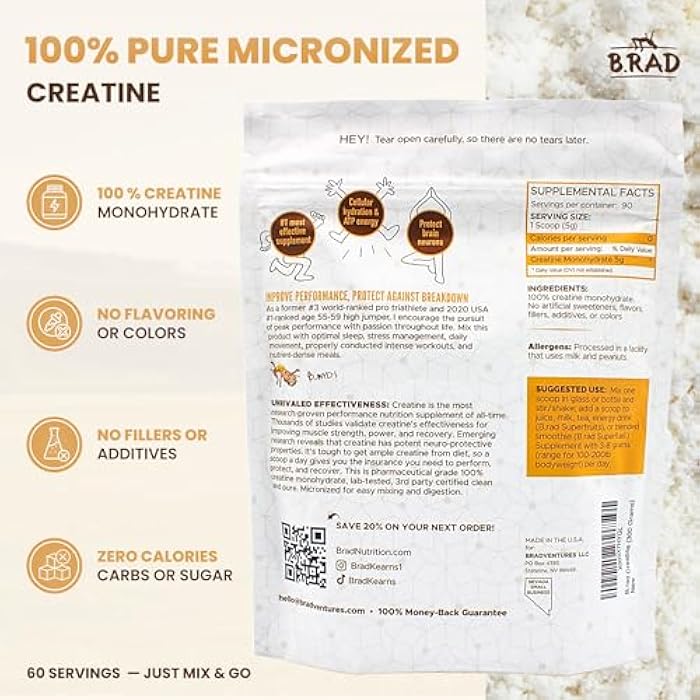 B.rad 100% Pure Micronized Creatine Monohydrate Powder | Natural, No Additives | Boosts Muscle Strength, Recovery & Performance | Supports Brain Health | 300g, 60 Servings - Image 2