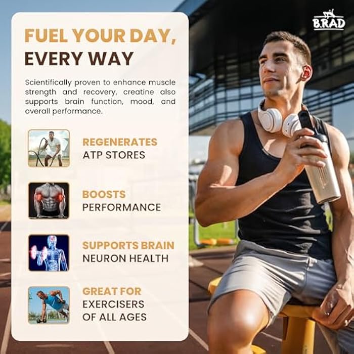 B.rad 100% Pure Micronized Creatine Monohydrate Powder | Natural, No Additives | Boosts Muscle Strength, Recovery & Performance | Supports Brain Health | 300g, 60 Servings - Image 3