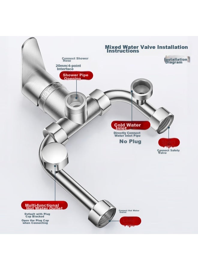 LARSD Laishidan Electric Water Heater Mixing Valve Set, 304 Stainless Steel Shower Head Switch, U-shaped Valve, Surface-mounted Shower Faucet, Ld5223t - Image 5