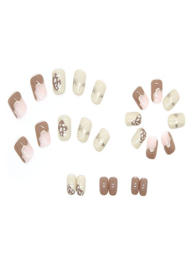 Vezocim Glue on Nails Square Short Length, 24Pcs Full Cover Reusable False Nails Kits, Artificial Fingernails Acrylic Fake Nails for Women, Press on Nails With Charms, Stick on Nails Coffin Shape(R609) - Image 3