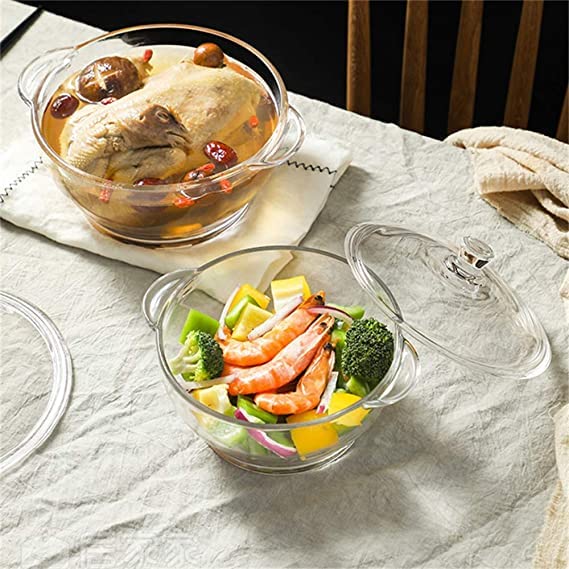 PrimeWorld Crystal Glass Casserole with Lid, Oven and Microwave Safe, Fridge Safe Serving Bowl- Set of 4pieces - Image 3
