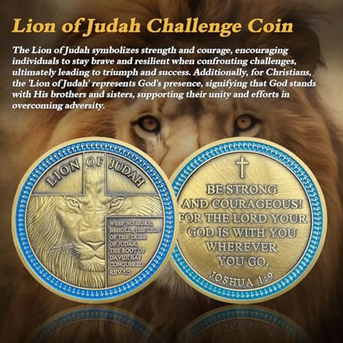 IELCJJ Rare Lion of Judah Challenge Coin Joshua 1 9 Be Strong and Courageous Prayer Coin Art Pocket Bible Verses Christian Coins Good Luck Religious Gifts for Men Women - Image 5