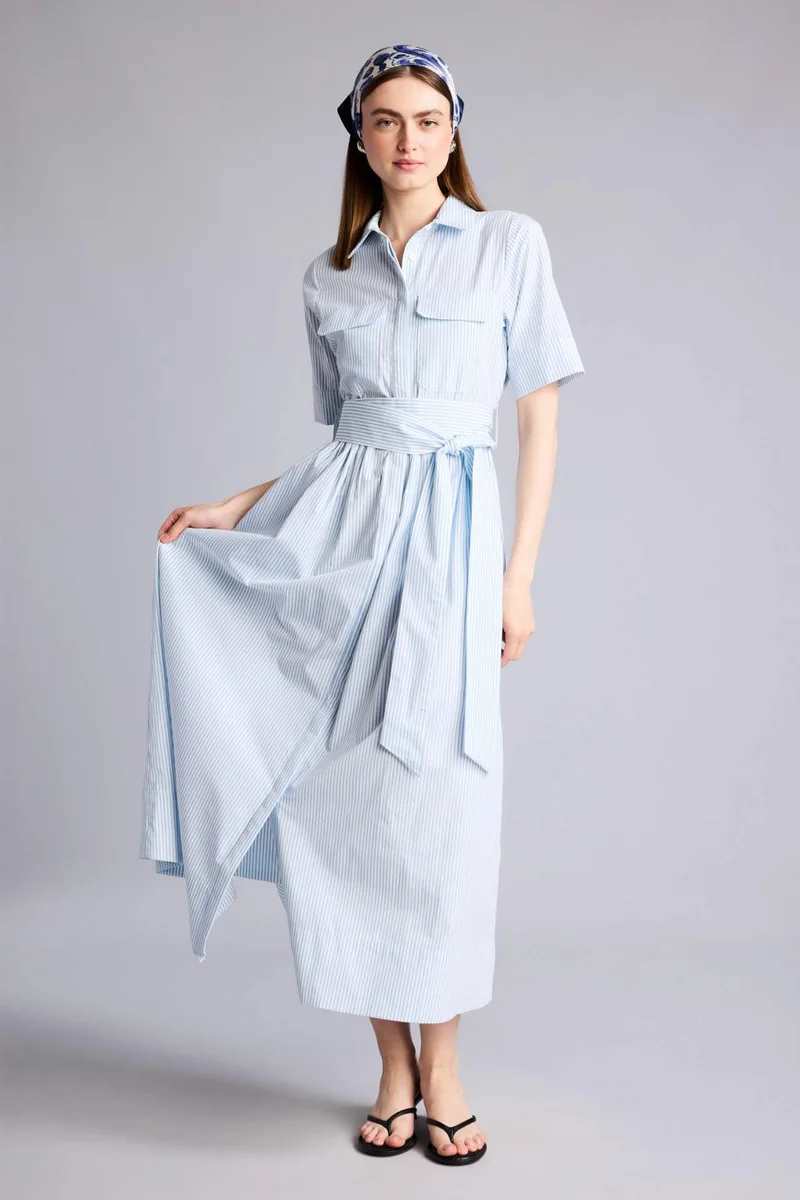 ديفاكتو Shirt Collar Striped Poplin Maxi Dress