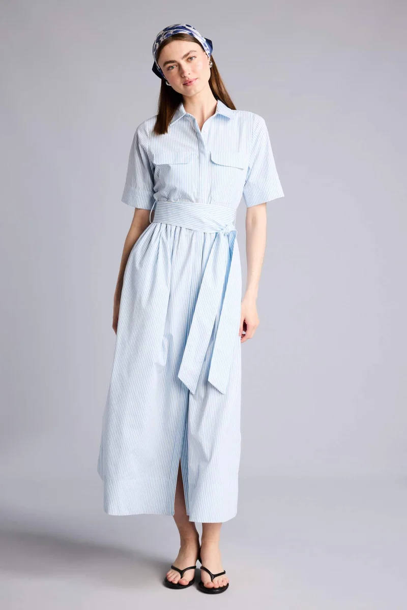 ديفاكتو Shirt Collar Striped Poplin Maxi Dress