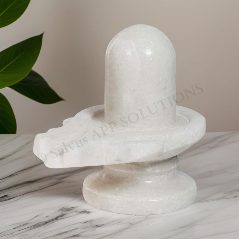 Salvus App SOLUTIONS White Marble Shivling Shiva Pindi for Showpiece Divine HomeOffice Decor Car Dashboard 25 Inch - Image 1
