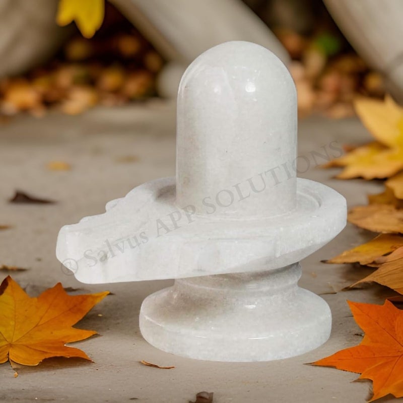 Salvus App SOLUTIONS White Marble Shivling Shiva Pindi for Showpiece Divine HomeOffice Decor Car Dashboard 25 Inch - Image 5