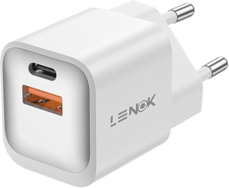 LENOK USB C Wall Charger Block,20W Dual Port Fast Charger, QC+PD 3.0 Plug Adapter Compatible with iPhone 15 14 13 12 11 Pro Max XR XS X 8, iPad, Samsung Galaxy and Android Phone (white).