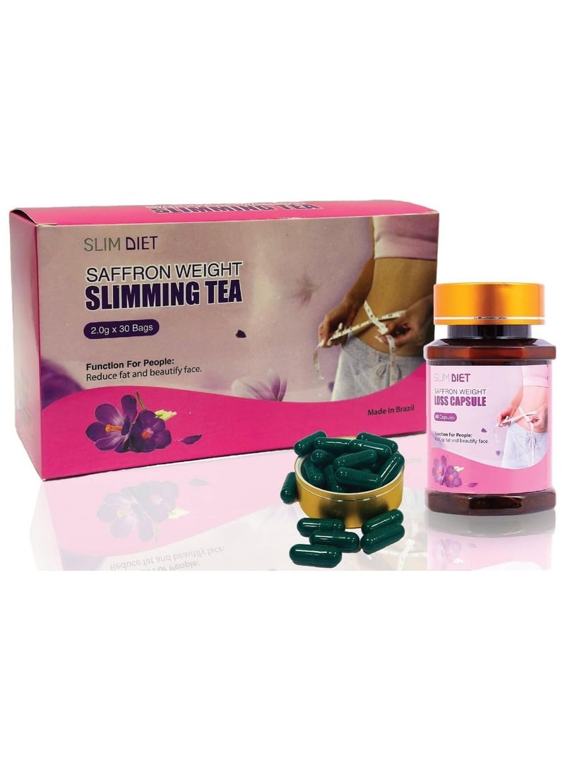 BEAUTY AMBITION Slim Diet Saffron Weight Loss Slimming Tea and Capsules, Dynamic Duo for Accelerated Weight Loss and Powerful Fat Burning with Detox Herbal Tea (30 Tea Bags) and Antioxidant-Rich Capsules (60 Capsules  - Image 2