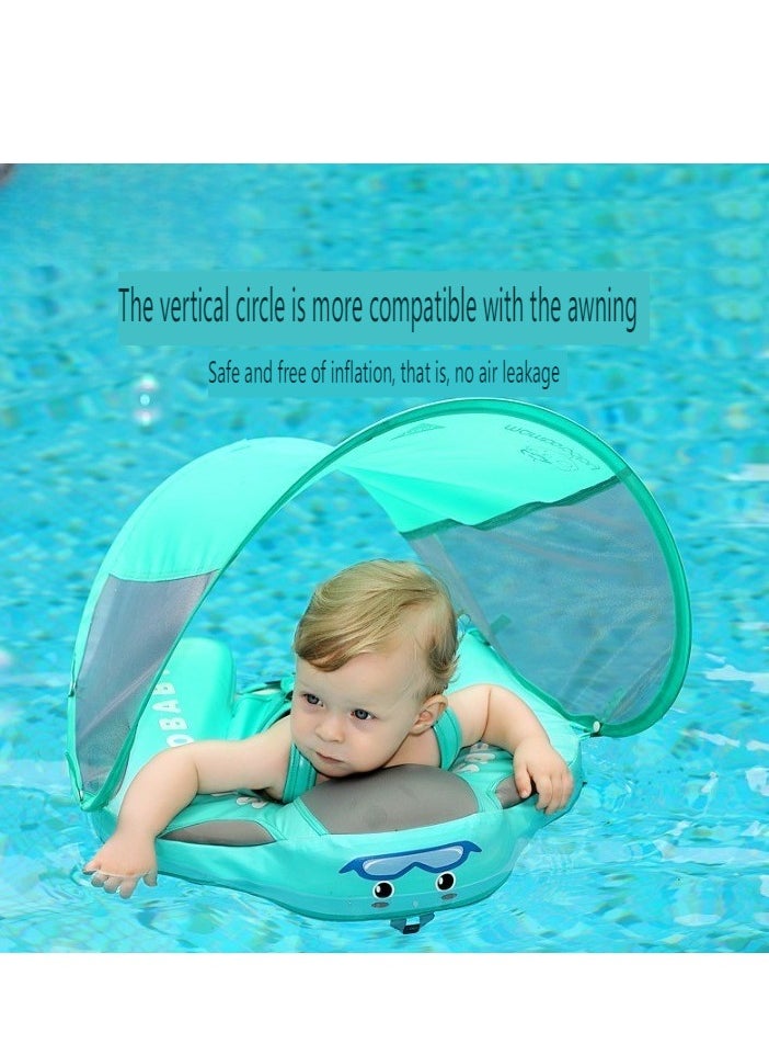 Mambobaby Non-inflatable Baby Swim Float Soft Waterproof Baby Swimming Float Skin-friendly Swim Trainer with Tail Float + Sun Canopy for 3-24 Months Baby  - Image 2
