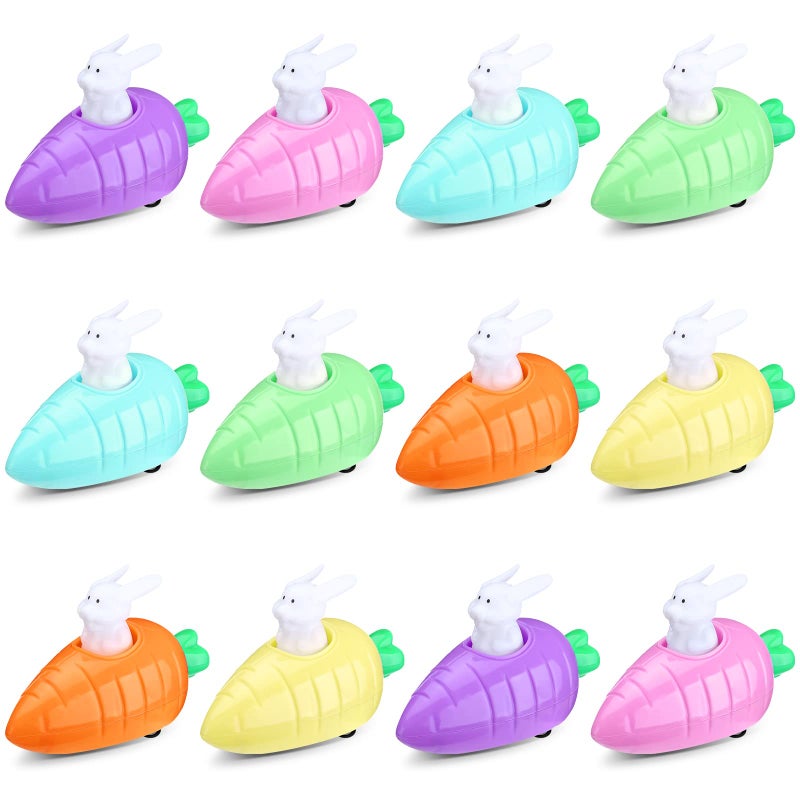 Funtery 12 Pcs Easter Toys Pull Back Cars Toy Carrot Cars Driven by Rabbit Friction Powered Animal Cars Vehicles Plastic Go Back and Forth Car Toys for Easter Basket Filler Party Favors Gifts 6 Colors - Image 3