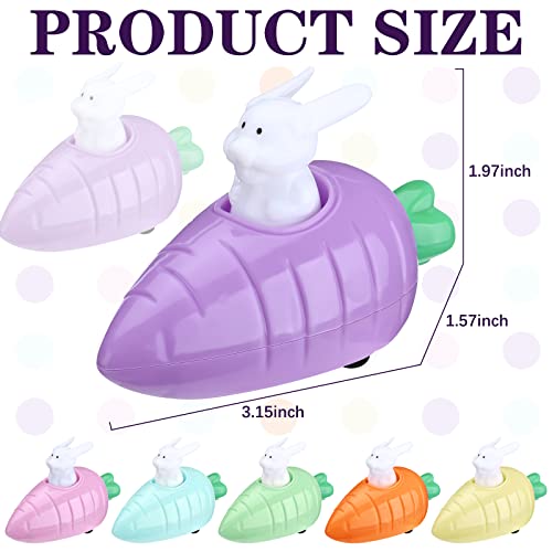 Funtery 12 Pcs Easter Toys Pull Back Cars Toy Carrot Cars Driven by Rabbit Friction Powered Animal Cars Vehicles Plastic Go Back and Forth Car Toys for Easter Basket Filler Party Favors Gifts 6 Colors - Image 5