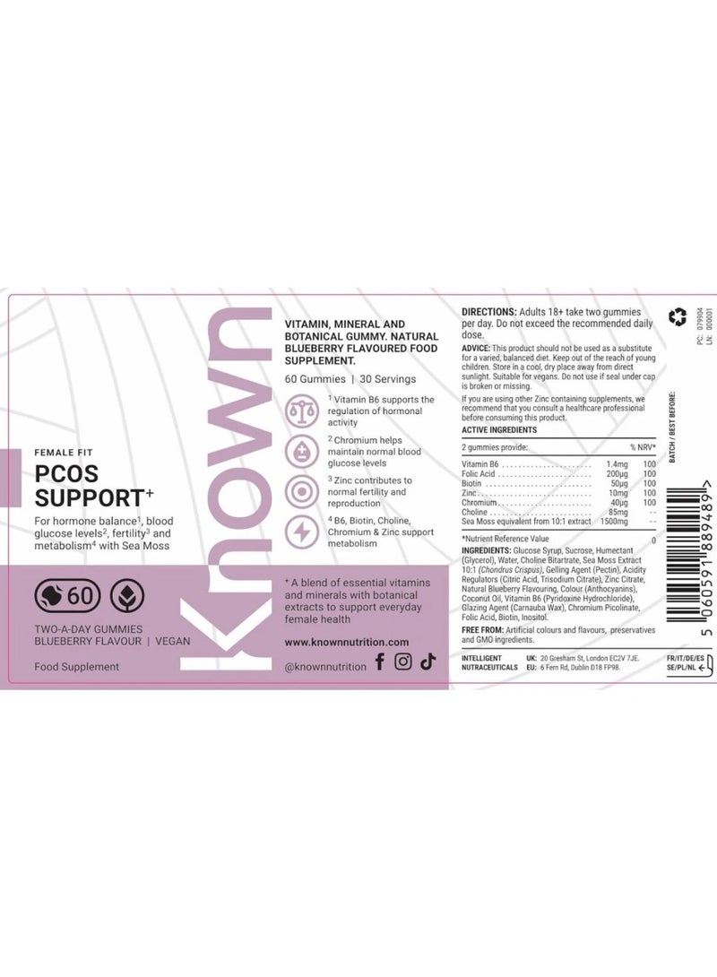 Known PCOS Support Gummies – Blueberry Flavour, Vegan Supplement with Vitamin B6, Zinc & Chromium – Hormonal Balance & Metabolic Support – 1 Month Supply, 3rd Party Tested - Image 2