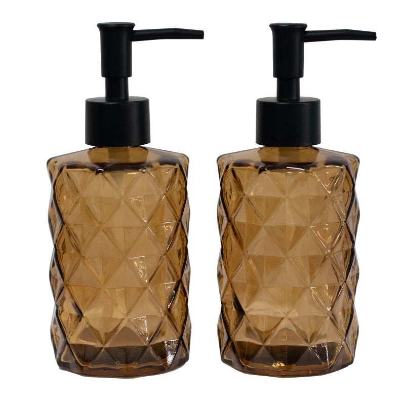 YYTSGG Brown Glass Soap Dispenser with Black Plastic Pump 12oz Refillable Liquid Hand Soap Dispenser 2 Pack Crystal Lotion Bottle for Modern Home Decor Bathroom Kitchen Countertop Hotel - Image 2