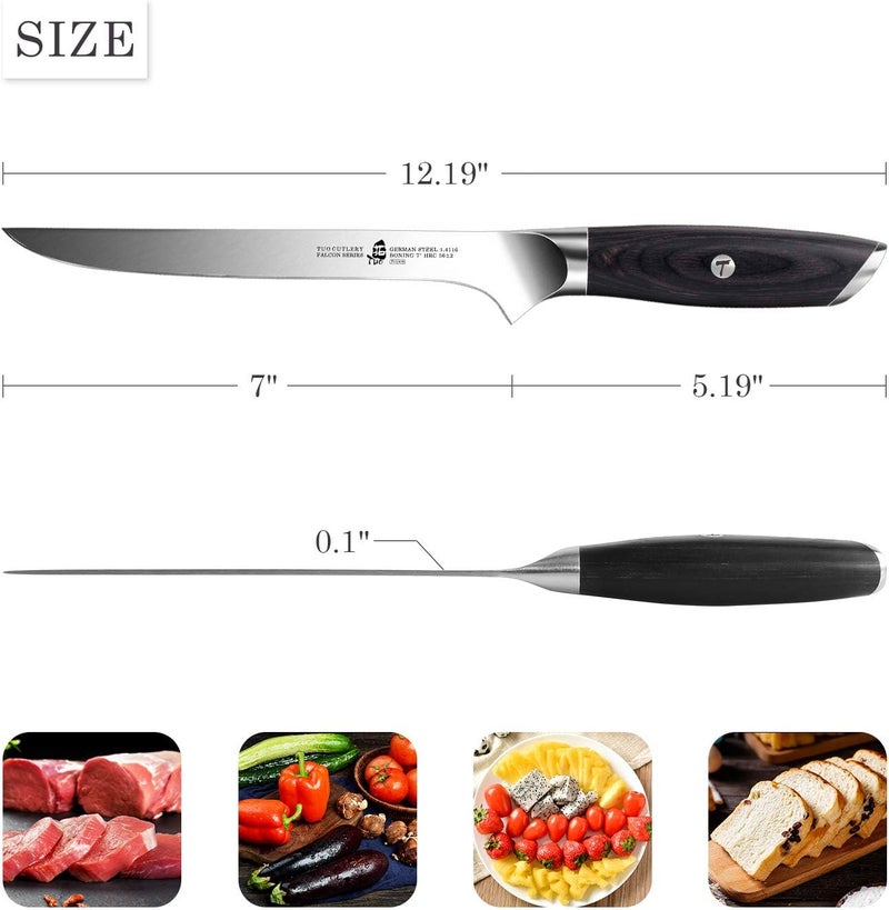 TUO Boning Knife, 7 inch Filet Knife for Trimming Meat & Fish, High Carbon German 1.4116 Steel, Ergonomic Handle with Gift Box - FALCON SERIES - Image 4