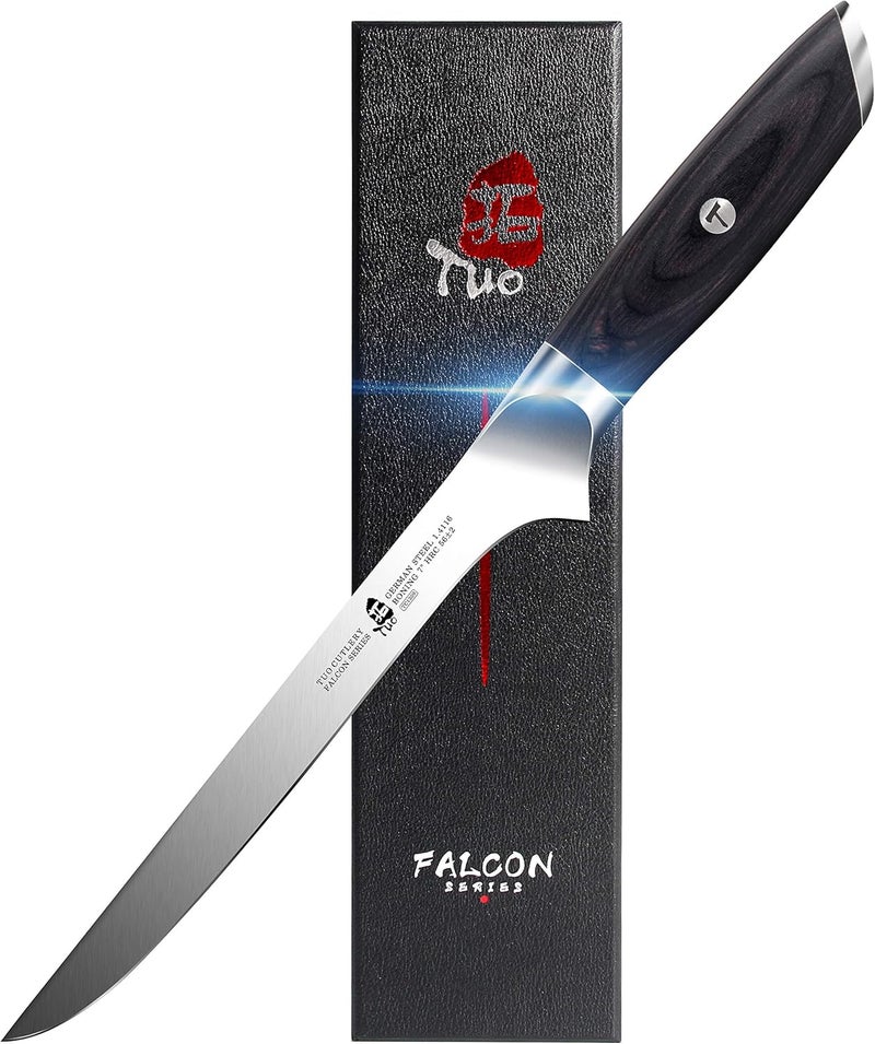 TUO Boning Knife, 7 inch Filet Knife for Trimming Meat & Fish, High Carbon German 1.4116 Steel, Ergonomic Handle with Gift Box - FALCON SERIES - Image 1