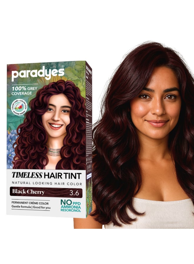Paradyes Mini Black Cherry Timeless Hair Tint, Permanent Crème Hair Color for Hair, Complete Grey Coverage, Formula Free from PPD, Ammonia, & Resorcinol, 3.6 Black Cherry, 60 GRAM - Image 1
