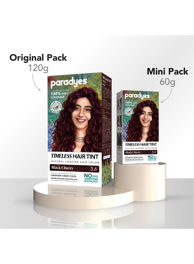 Paradyes Mini Black Cherry Timeless Hair Tint, Permanent Crème Hair Color for Hair, Complete Grey Coverage, Formula Free from PPD, Ammonia, & Resorcinol, 3.6 Black Cherry, 60 GRAM - Image 3