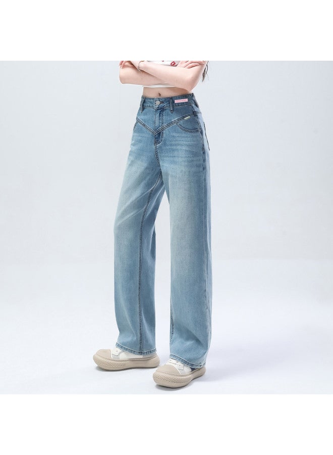 EPTISON High-waisted Women's Jeans 2025 Summer Retro Stretch Loose Straight Wide Leg Pants - Image 3