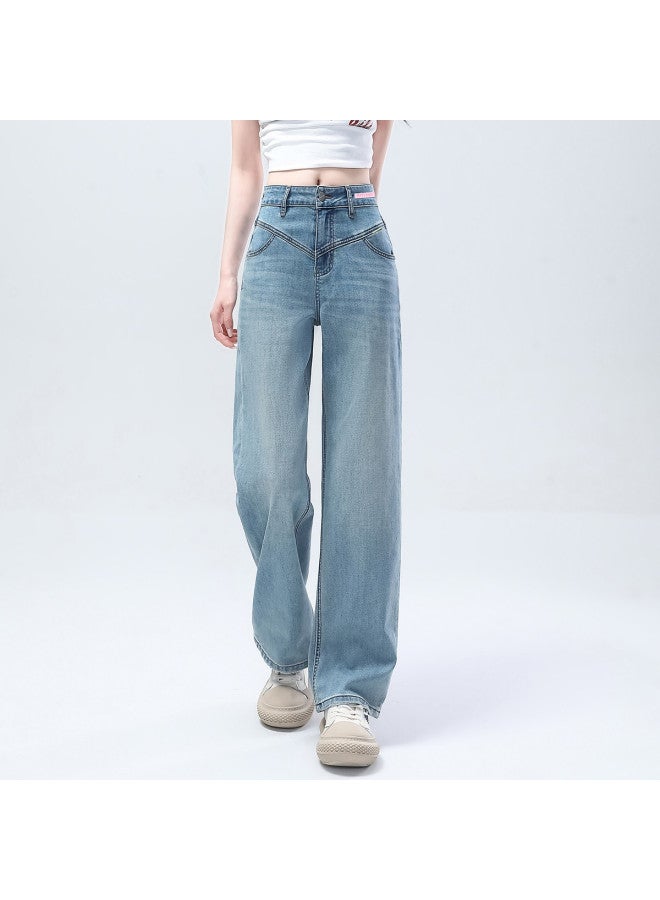 EPTISON High-waisted Women's Jeans 2025 Summer Retro Stretch Loose Straight Wide Leg Pants - Image 2