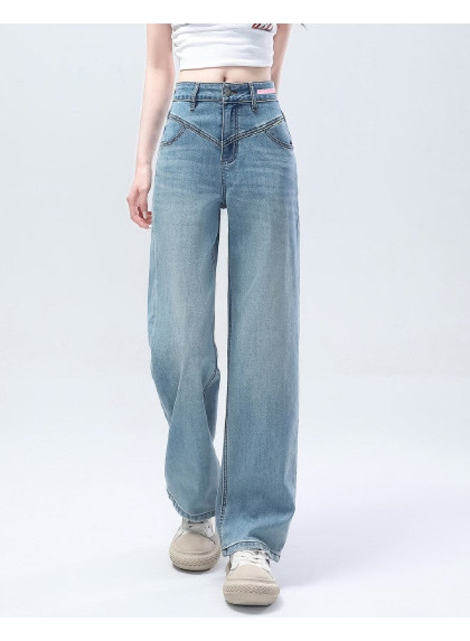 EPTISON High-waisted Women's Jeans 2025 Summer Retro Stretch Loose Straight Wide Leg Pants - Image 1
