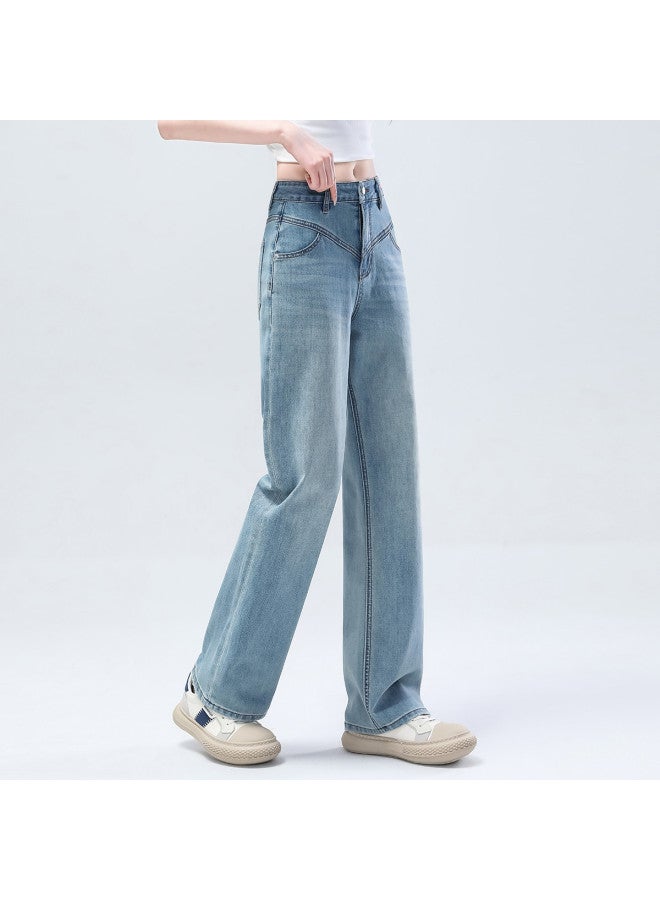 EPTISON High-waisted Women's Jeans 2025 Summer Retro Stretch Loose Straight Wide Leg Pants - Image 4