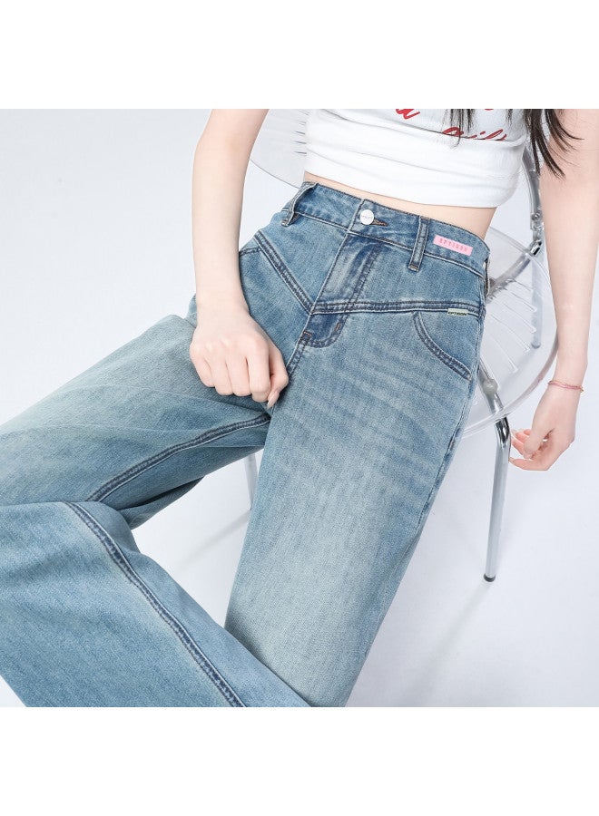 EPTISON High-waisted Women's Jeans 2025 Summer Retro Stretch Loose Straight Wide Leg Pants - Image 5
