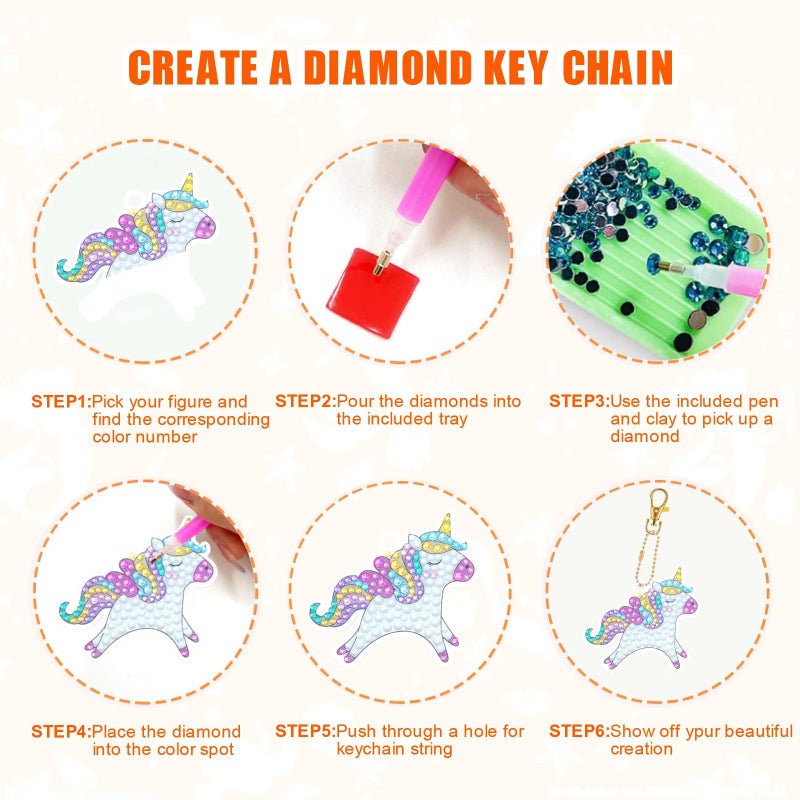 Diamond Art Painting Keychains Kit â15pcs 5D Princess Diamond Keychains DIY Gem Art Key Rings for Kids & Adults lovely Decorative Accessories Perfect Gift for Craft Lovers - Image 5