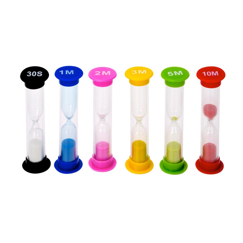 IMART Plastic Sand Timer Sandglass Hourglass Sand Clock Timer 30 sec 1 min 2 mins 3 mins 5 mins 10 mins Pack of 6