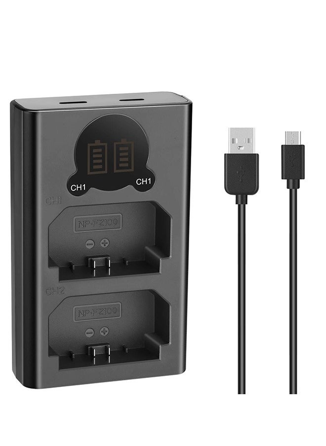 AZorb - Dual USB Charger for Sony NP-FZ100 Battery, Compatible with Sony ZV-E1, FX3, FX30, A1, A9 II, A7R V, A7S III, A7 IV, A6600, A7C Cameras, Designed with LCD Display, Versatile Charging Options - Image 1