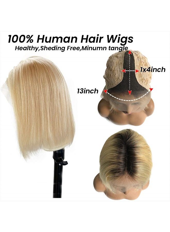Smavida Lace Front Wigs T-Part Human Hair Wigs Ombre Colored 13x1 Middle Part Brazilian Virgin Human Hair Blonde Ombre 10" 150 Density Glueless Pre Plucked with Bleached Knots Lace Wig for Women - Image 4