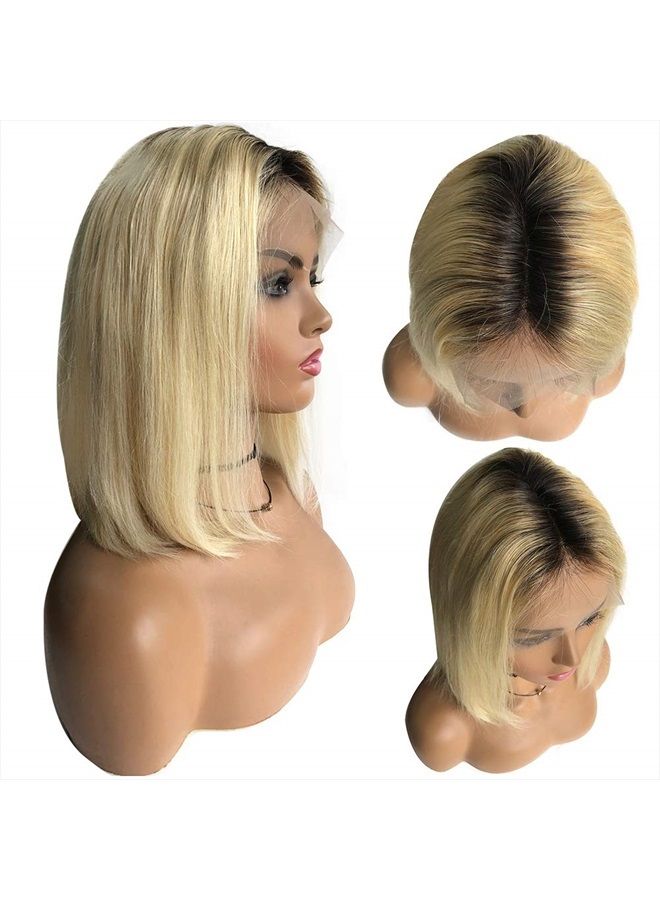Smavida Lace Front Wigs T-Part Human Hair Wigs Ombre Colored 13x1 Middle Part Brazilian Virgin Human Hair Blonde Ombre 10" 150 Density Glueless Pre Plucked with Bleached Knots Lace Wig for Women - Image 3