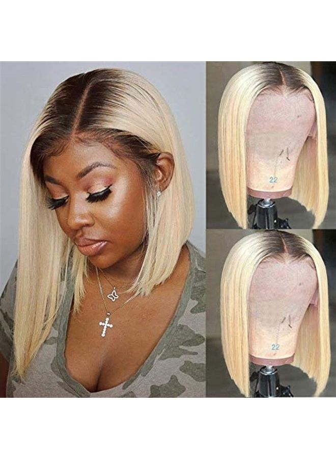 Smavida Lace Front Wigs T-Part Human Hair Wigs Ombre Colored 13x1 Middle Part Brazilian Virgin Human Hair Blonde Ombre 10" 150 Density Glueless Pre Plucked with Bleached Knots Lace Wig for Women - Image 1