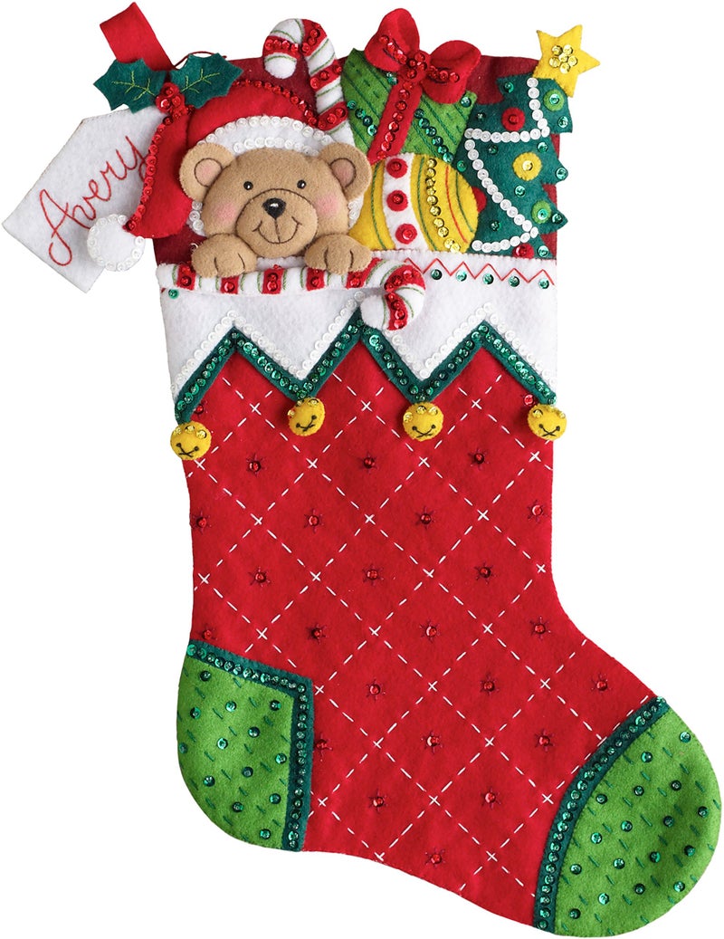 Bucilla Bucilla Felt Stocking Applique Kit 18 LongHoliday Teddy 