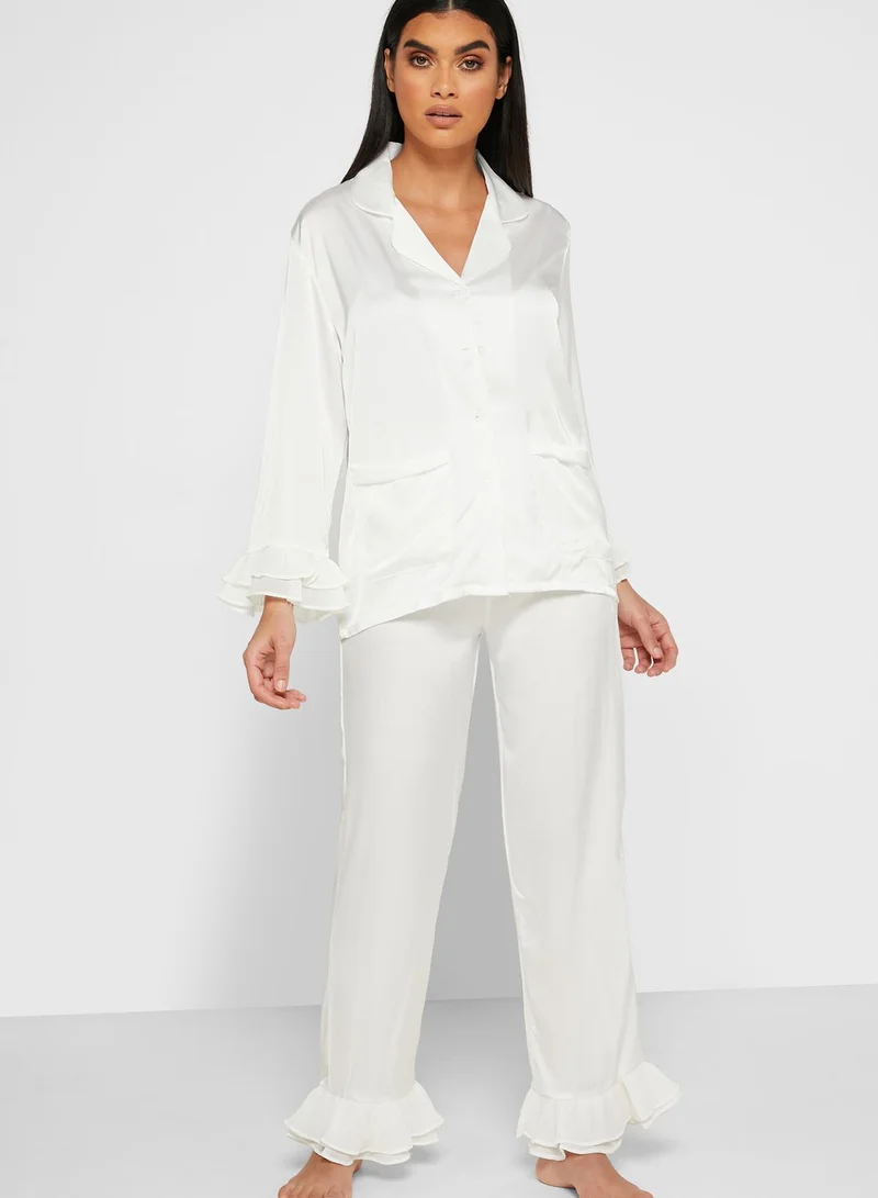 Khizana Ruffle Trim Shirt Pyjama Set