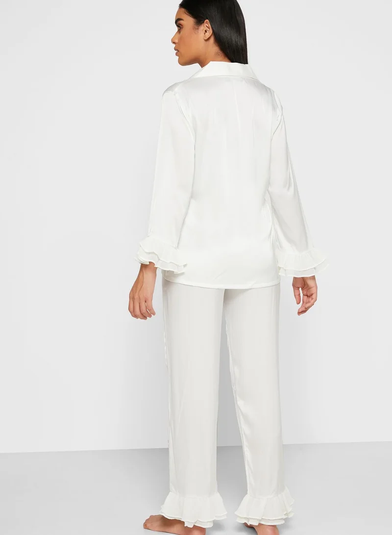 Khizana Ruffle Trim Shirt Pyjama Set