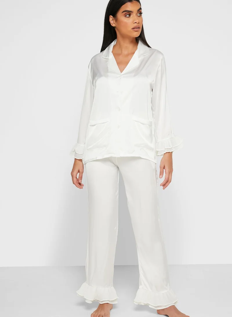 Khizana Ruffle Trim Shirt Pyjama Set
