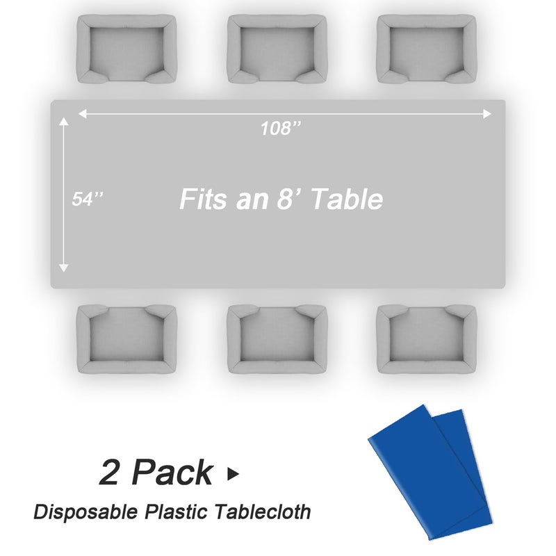 QIKSION Blue Plastic Table Cloth Disposable 2 Pack, 54 x 108 Inch Tablecloths for Patriotic Decorations, Birthday Party, Rectangle Table Cover - Image 5