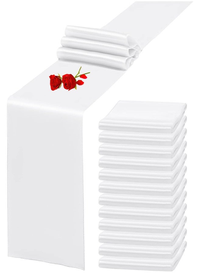YMHPRIDE 12 Pack White Satin Table Runner 12 x 108 Inch Long Premium Table Runners for Wedding Party Events Decoration, Birthday Parties, Banquets Decorations, Graduations, Engagements - Image 1