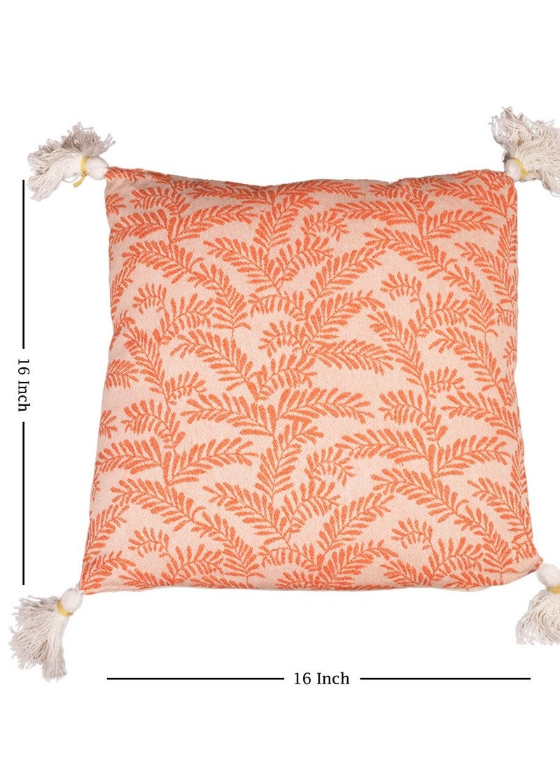 N & H Jute and Cotton Woven Square Shaped Cushion with Tassle 16 x 16 inches for Living Room Sofa (Carrot Fern Leaves Design) - Image 2